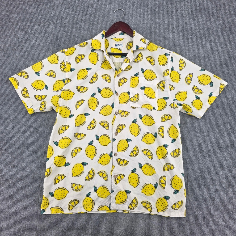 Uzzi Amphibious Gear Mens Medium Lemon Print Short Sleeve Button Down Shirt HP74